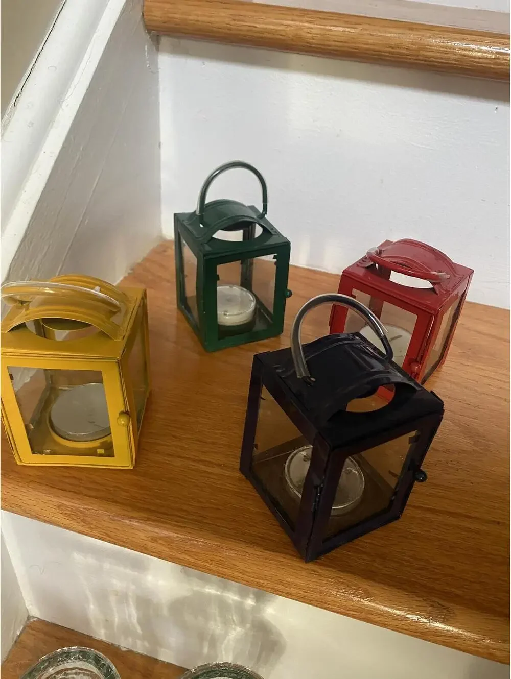 Set of 4 Small Decorative Metal Lanterns with Glass Panels